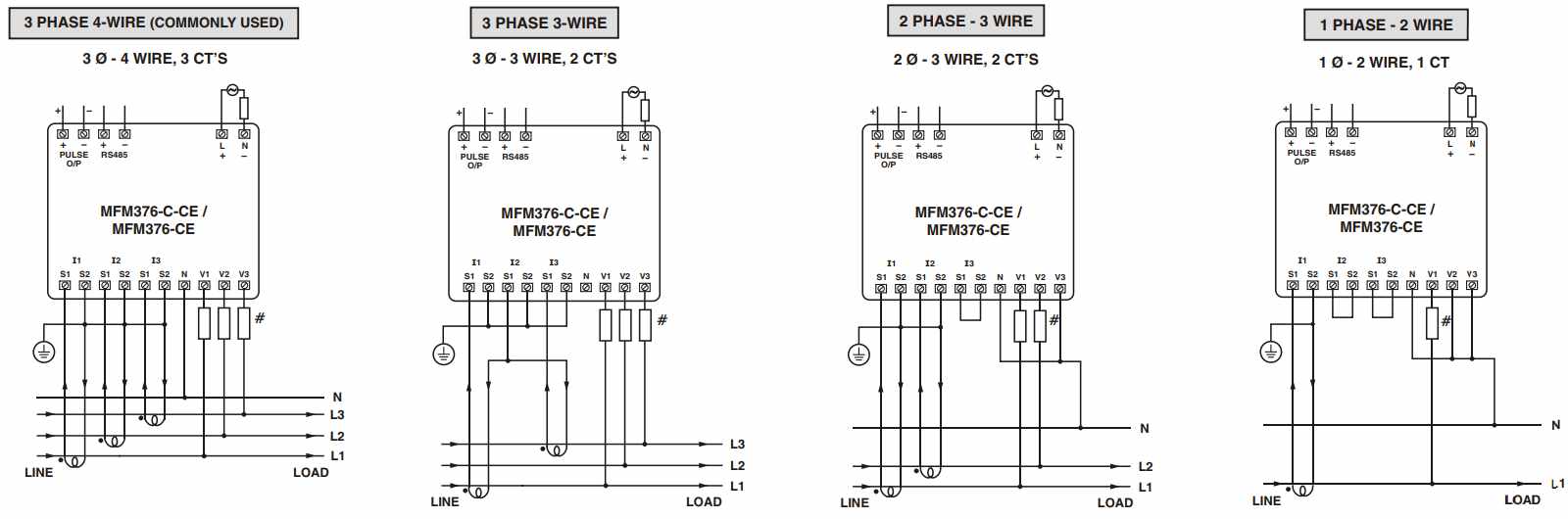 wiring of MFM376 3p4w 3p3w 2p3w 1p2w
