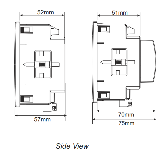 side-view Dimension of Rishabh Multifunction Meter 