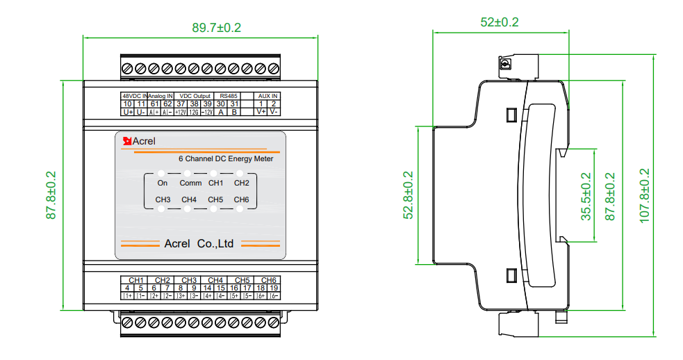 Acrel 6 channel dc energy meter dimension