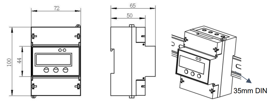 dimension of DFPM902 dc energy meter