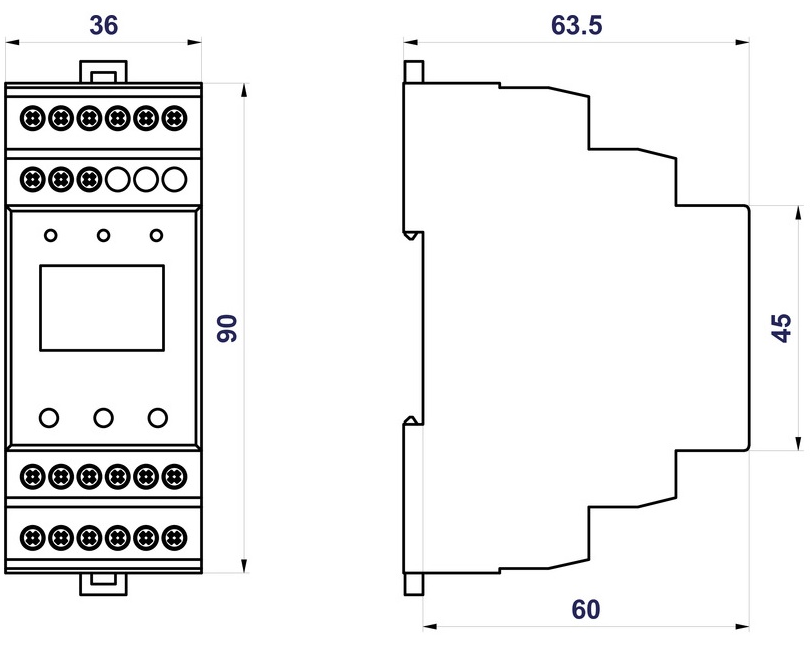 Dimension of HAKEL HIG95-DELTA hospital insulation monitoring relay