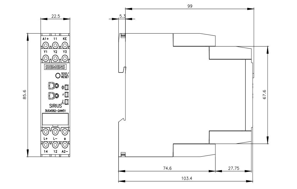 Dimension of Insulation Monitoring Relay Siemens