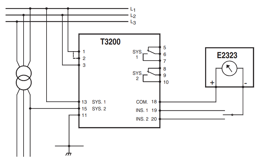 Wiring diagram of T3200 insulation monitoring for ships