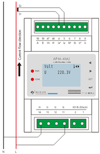 Diagram of 1p2W energy meter wiring