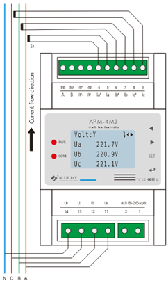 Diagram of 3p4w energy meter installation