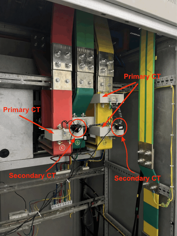 Primary CT and Secondary CT installed in switchgear