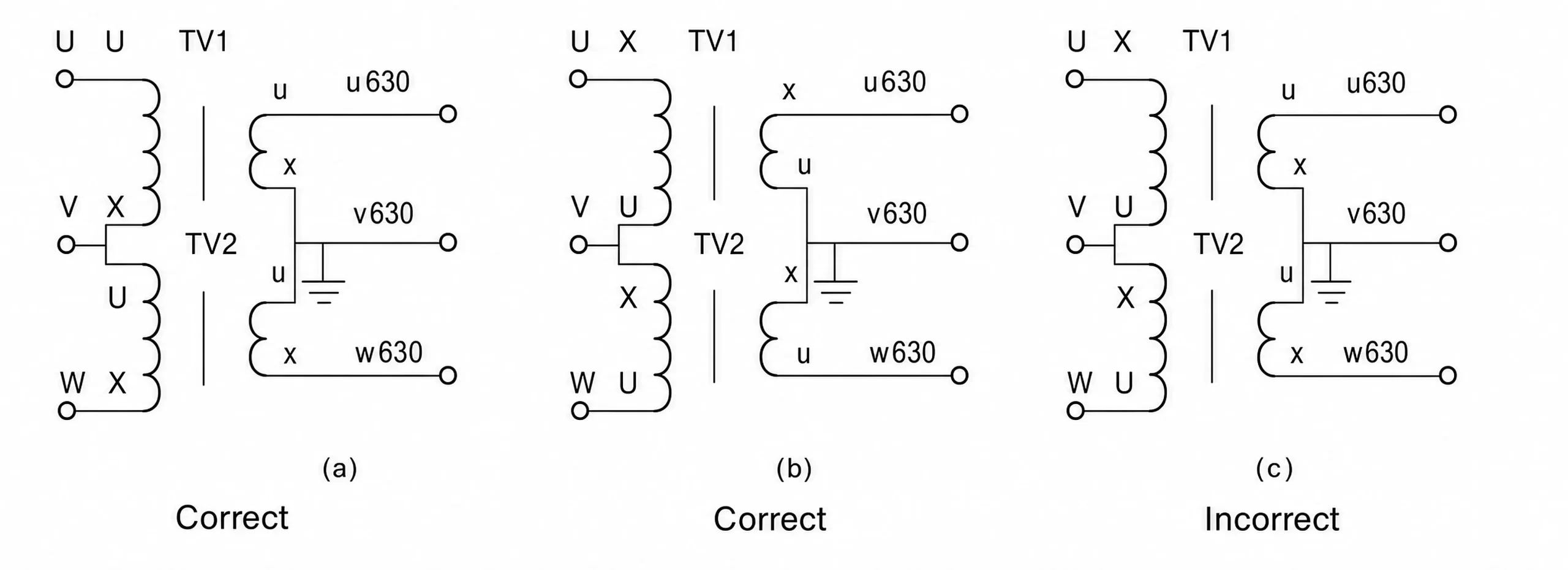 V-V connection of two single-phase voltage transformers